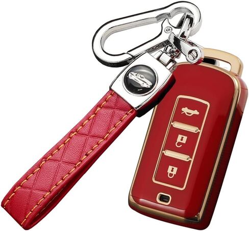 SANRILY Soft TPU with Gold Edge Smart Key Fob Cover for Mitsubishi Outlander ASX Lancer Evo X GTS EX Keyless Keychain Holder 3 Button Key Case Shell Matcha-Green in Saudi Arabia
