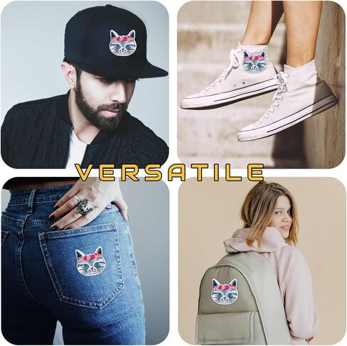 Cat Iron On Patches, White Cute Cats Embroidered Jean Patches, Green Sew On Patches, Funny Applique DIY Iron On Patches for Clothes, Vest, Jackets, Jeans, Backpacks, Clothing & Hats. in Saudi Arabia