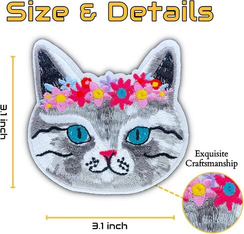 Cat Iron On Patches, White Cute Cats Embroidered Jean Patches, Green Sew On Patches, Funny Applique DIY Iron On Patches for Clothes, Vest, Jackets, Jeans, Backpacks, Clothing & Hats. in Saudi Arabia