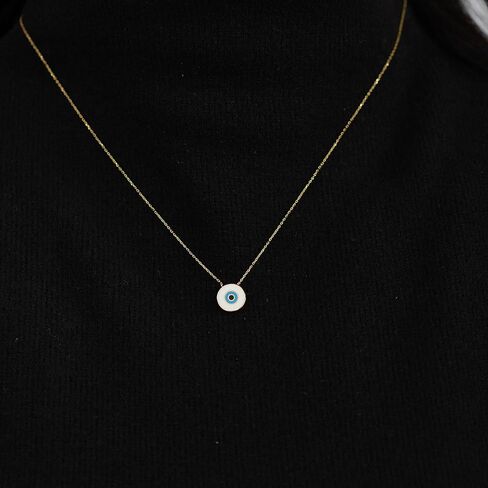 قلادة عين الشر من الذهب الصلب عيار 14 قيراط للنساء | قلادة عين الشر من الذهب الحقيقي الأبيض عيار 14 قيراط | قلادة همسة من الذهب عيار 14 قيراط | القلائد المستديرة اللذيذة | مجوهرات عين الشر من الذهب عيار 14 قيراط | هدية عيد ميلاد، 18 بوصة in Kuwait