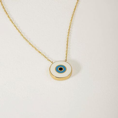 قلادة عين الشر من الذهب الصلب عيار 14 قيراط للنساء | قلادة عين الشر من الذهب الحقيقي الأبيض عيار 14 قيراط | قلادة همسة من الذهب عيار 14 قيراط | القلائد المستديرة اللذيذة | مجوهرات عين الشر من الذهب عيار 14 قيراط | هدية عيد ميلاد، 18 بوصة in Kuwait