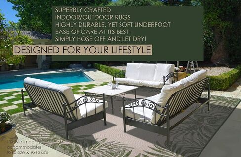 Gertmenian Indoor Outdoor Classic Flatweave Area Rug, Stain & UV Resistant Carpet, Deck, Patio, Poolside & Mudroom, 8x10 Ft Large, Palm Tree Border Brown, 21261 in Saudi Arabia