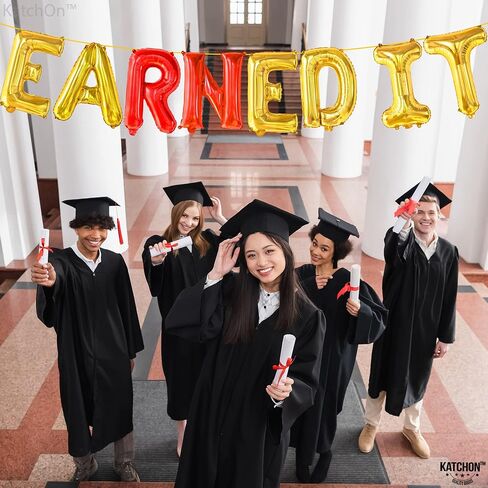 KatchOn, Earned It Balloons Gold and Red - Shiny, 16 Inch | RN Balloons Graduation 2024 for Nurse Graduation Decorations | Gold Earned It Nursing Balloons for RN Graduation Party Decorations 2024 in Saudi Arabia