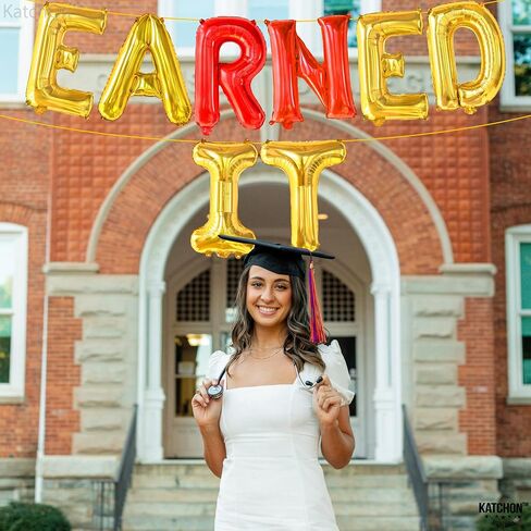 KatchOn, Earned It Balloons Gold and Red - Shiny, 16 Inch | RN Balloons Graduation 2024 for Nurse Graduation Decorations | Gold Earned It Nursing Balloons for RN Graduation Party Decorations 2024 in Saudi Arabia