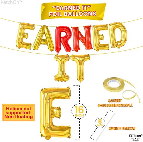 KatchOn, Earned It Balloons Gold and Red - Shiny, 16 Inch | RN Balloons Graduation 2024 for Nurse Graduation Decorations | Gold Earned It Nursing Balloons for RN Graduation Party Decorations 2024 in Saudi Arabia