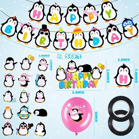 Chivao 39 Pieces Penguin Birthday Party Decoration Birthday Decorations Including Cake Toppers Latex Balloons Decorations Cute Happy Birthday Banner for Birthday Party Baby Shower Decorations in Saudi Arabia