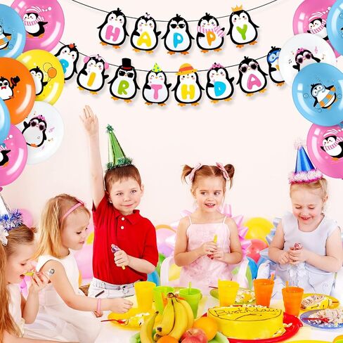 Chivao 39 Pieces Penguin Birthday Party Decoration Birthday Decorations Including Cake Toppers Latex Balloons Decorations Cute Happy Birthday Banner for Birthday Party Baby Shower Decorations in Saudi Arabia
