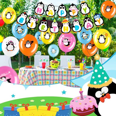 Chivao 39 Pieces Penguin Birthday Party Decoration Birthday Decorations Including Cake Toppers Latex Balloons Decorations Cute Happy Birthday Banner for Birthday Party Baby Shower Decorations in Saudi Arabia