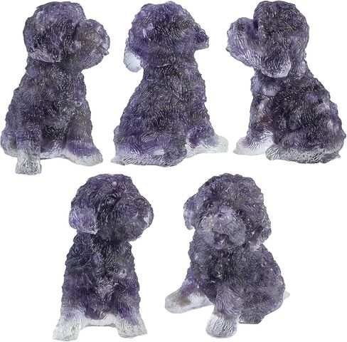 Handmade Black Obsidian Crystal Dog Statue Animal Collectible, Resin & Chipped Crystal Poodle Dog Figurine Pocket Stone Home Office Decoration in Saudi Arabia