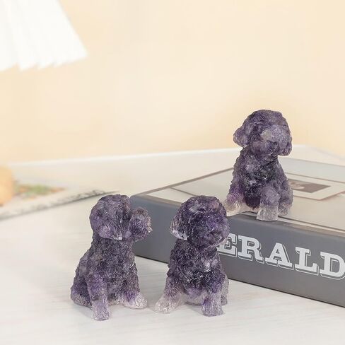 Handmade Black Obsidian Crystal Dog Statue Animal Collectible, Resin & Chipped Crystal Poodle Dog Figurine Pocket Stone Home Office Decoration in Saudi Arabia