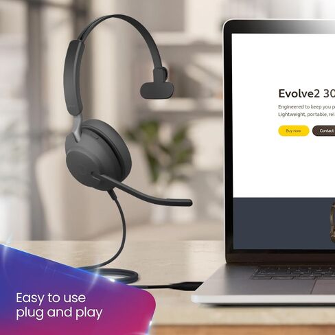Jabra Evolve2 40 USB Stereo Wired Headset MS Version w/GTW Microfiber Cloth & Global Teck Priority Gold Support Plan - Compatible with PC, MAC, Smartphones, Streaming Music, Skype- 24089-999-999 in Saudi Arabia