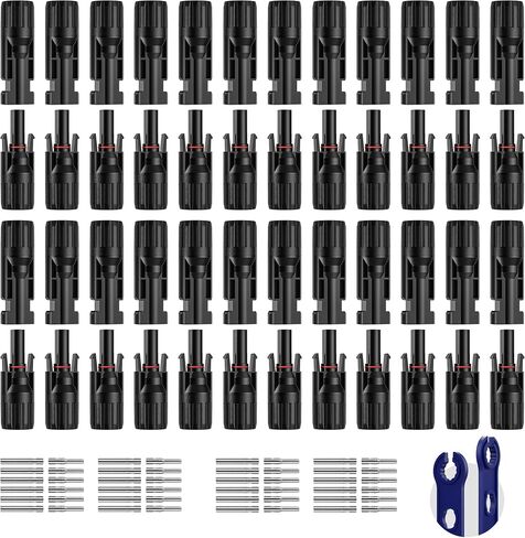 6 Pairs Solar Panel Connectors, IP67 Waterproof, 1000V 30A, 12PCS Solar Connectors (Male & Female) + 12PCS Solar Connector Pins (Male & Female) + 2PCS Spanners, Compatible with PV cables 14-10AWG in Saudi Arabia