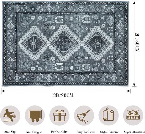 Boho Area Rug - 2'x3' Area Rugs Vintage Design Entry Rug Non-Slip Washable Indoor Door Mat, Washable Low-Pile Floor Carpet for Indoor Front Entrance Kitchen Bathroom in Saudi Arabia