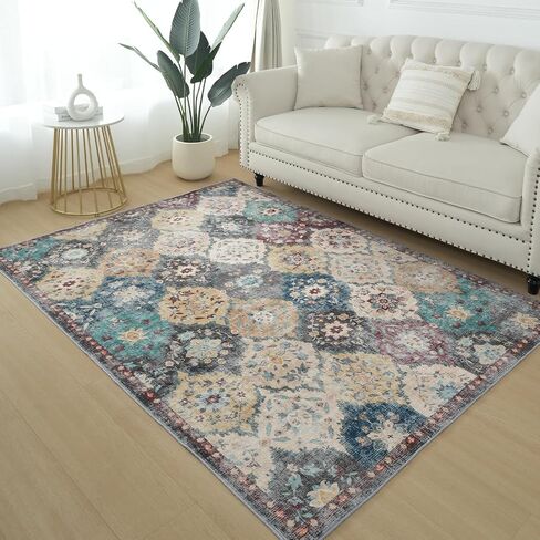 Boho Area Rug - 2'x3' Area Rugs Vintage Design Entry Rug Non-Slip Washable Indoor Door Mat, Washable Low-Pile Floor Carpet for Indoor Front Entrance Kitchen Bathroom in Saudi Arabia