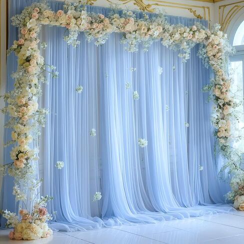 White Tulle Backdrop Curtain for Parties Wedding 10ft x 8ft Sheer Backdrop Curtains for Bridal Shower Birthday Party Baby Shower Ceiling Drapes Christmas Photo Decorations 2 Panels 5ft x 8ft in Kuwait