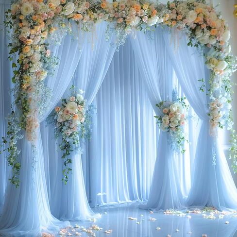 White Tulle Backdrop Curtain for Parties Wedding 10ft x 8ft Sheer Backdrop Curtains for Bridal Shower Birthday Party Baby Shower Ceiling Drapes Christmas Photo Decorations 2 Panels 5ft x 8ft in Kuwait