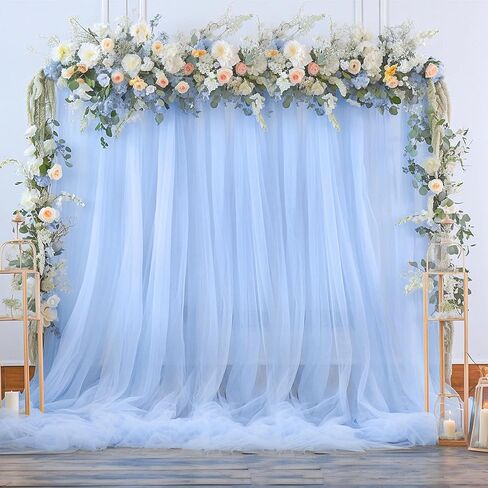 White Tulle Backdrop Curtain for Parties Wedding 10ft x 8ft Sheer Backdrop Curtains for Bridal Shower Birthday Party Baby Shower Ceiling Drapes Christmas Photo Decorations 2 Panels 5ft x 8ft in Kuwait
