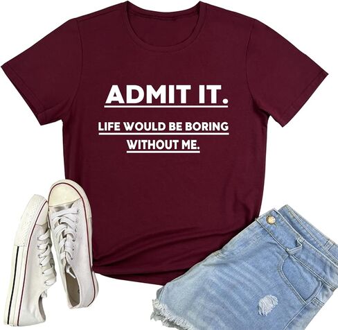 BLACKMYTH Casual Tops for Women Crewneck ADMIT IT Graphic T Shirts in Kuwait