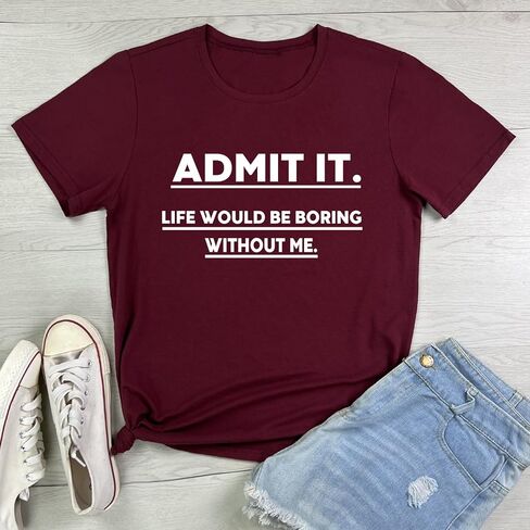 BLACKMYTH Casual Tops for Women Crewneck ADMIT IT Graphic T Shirts in Kuwait