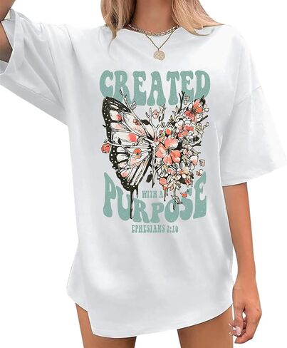 Christian Shirts for Women Jesus Tshirt Faith Religious Bible Verse T Shirt Oversized Boho Butterfly Graphic Tees Top in Saudi Arabia