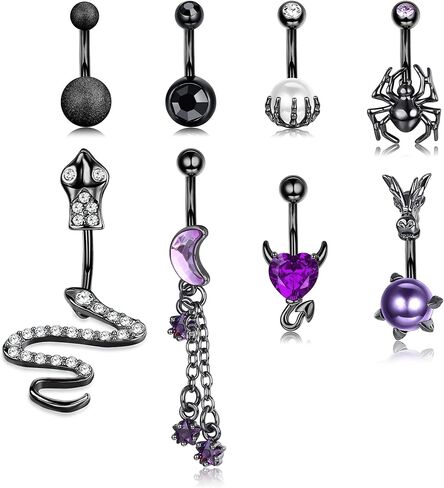 JeryWe 14G حلقات زر البطن للنساء الفولاذ الجراحي لطيف فراشة الأفعى الزهور القلب حلقات البطن حلقات السرة ثقب الجسم المتدلية ثقب البطن مجموعة مجوهرات in Kuwait