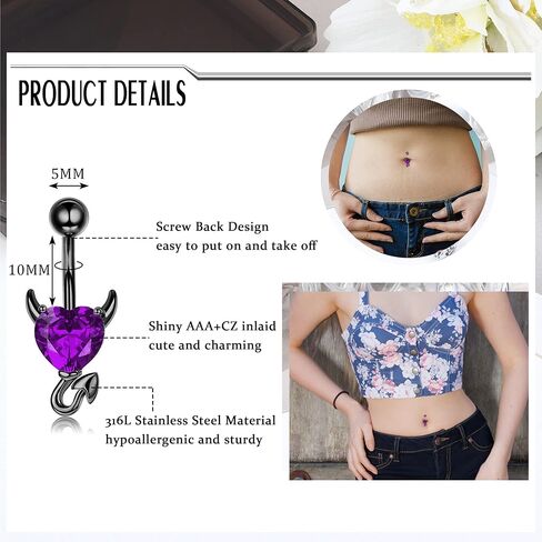 JeryWe 14G حلقات زر البطن للنساء الفولاذ الجراحي لطيف فراشة الأفعى الزهور القلب حلقات البطن حلقات السرة ثقب الجسم المتدلية ثقب البطن مجموعة مجوهرات in Kuwait