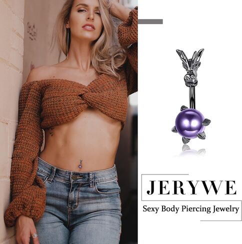 JeryWe 14G حلقات زر البطن للنساء الفولاذ الجراحي لطيف فراشة الأفعى الزهور القلب حلقات البطن حلقات السرة ثقب الجسم المتدلية ثقب البطن مجموعة مجوهرات in Kuwait
