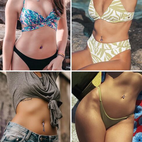 JeryWe 14G حلقات زر البطن للنساء الفولاذ الجراحي لطيف فراشة الأفعى الزهور القلب حلقات البطن حلقات السرة ثقب الجسم المتدلية ثقب البطن مجموعة مجوهرات in Kuwait