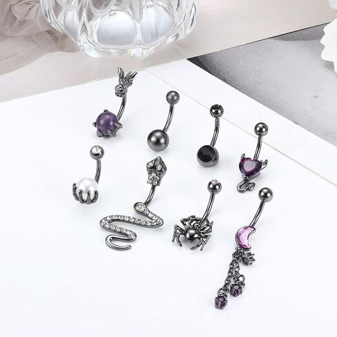 JeryWe 14G حلقات زر البطن للنساء الفولاذ الجراحي لطيف فراشة الأفعى الزهور القلب حلقات البطن حلقات السرة ثقب الجسم المتدلية ثقب البطن مجموعة مجوهرات in Kuwait