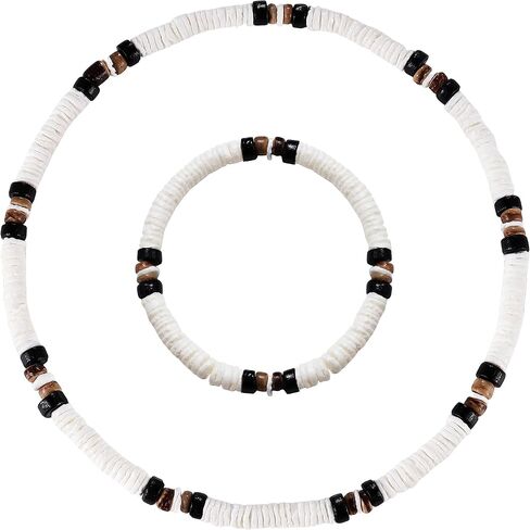 LOYALLOOK Clam Chips Puka Shell Necklace Bracelts SeaShell Surfer Necklace Beachy Beaded Summer Pookah Shells Choker Necklace in Saudi Arabia