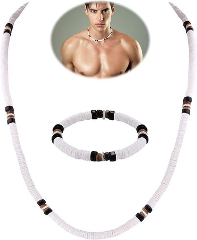 LOYALLOOK Clam Chips Puka Shell Necklace Bracelts SeaShell Surfer Necklace Beachy Beaded Summer Pookah Shells Choker Necklace in Saudi Arabia