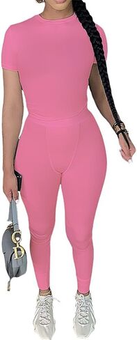 Women Casual Workout Sets 3 Pieces Lounge Wear Yoga Outfits Short Sleeve Ribbed Top Elastic High Waist Leggings in Saudi Arabia
