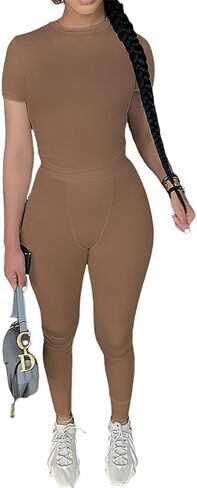 Women Casual Workout Sets 3 Pieces Lounge Wear Yoga Outfits Short Sleeve Ribbed Top Elastic High Waist Leggings in Saudi Arabia