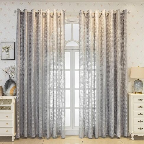 Amidoudou 1 Pair Luxury Geometric Sheer Curtains for Living Room Jacquard Tulle Curtains for Bedroom (Coffee,54x84 Inch) in Saudi Arabia