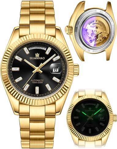GUANHAO Men's Automatic Mechanical Business Luxury Watch,40mm Luminous Dial,100 Meter Water Resistant,Luxury Fashion Business Casual Sport Designer Watch with Calendar Function,Stainless Steel Strap. in Saudi Arabia