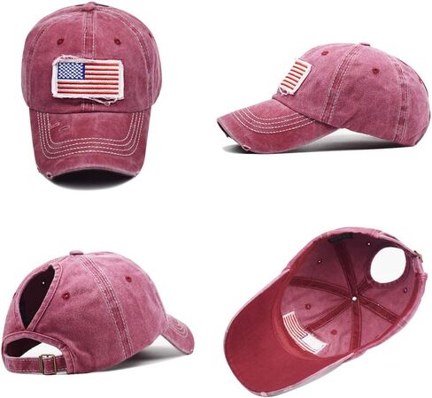 USA American Flag Embroidered Baseball Hat Washed Cotton High Ponytail Cap Unisex in Saudi Arabia