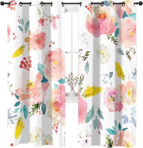 Colorful Vintage Curtains for Living Room, Blue Orange Checkered Geometric Solid Thermal Insulated Grommet Drapes, Room Darkening Window Curtain Panels(Set of 2, 52 x 84 Inch) in Saudi Arabia