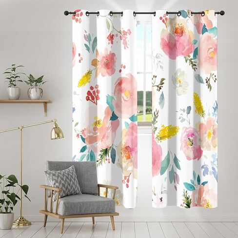 Colorful Vintage Curtains for Living Room, Blue Orange Checkered Geometric Solid Thermal Insulated Grommet Drapes, Room Darkening Window Curtain Panels(Set of 2, 52 x 84 Inch) in Saudi Arabia