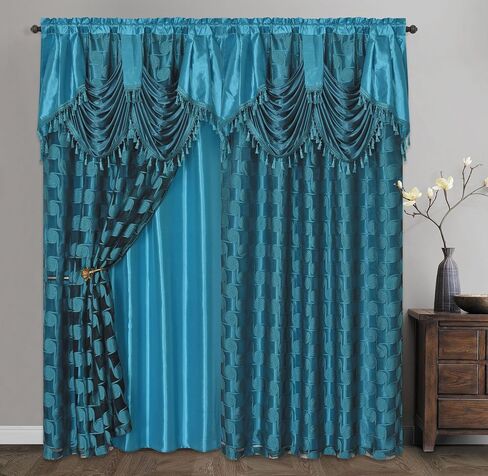 GOHD Circle Cycle. Clipped Voile. Voile Jacquard Window Curtain Drape with Attached Fancy Valance and Taffeta Backing. 2pcs Set. Each pc 54 inch Wide x 84 inch Drop + 18 inch Valance. (Coffee) in Saudi Arabia