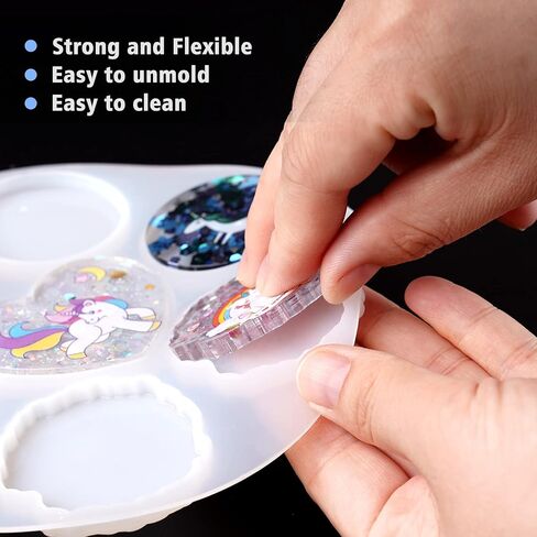 مجموعة صب راتنجات الإيبوكسي بمقبض الهاتف من NiArt - 7 أشكال من قوالب السيليكون، 10 قواعد حامل قابلة للتوسيع، غراء، وترتر على شكل نجمة - حامل يدوي مصنوع يدويًا، سلسلة مفاتيح، مجوهرات، مستلزمات صنع القلادة in Kuwait