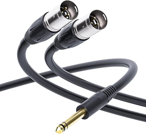 Mukjipa 1/4 بوصة إلى ثنائي XLR ذكر 6.35 مم إلى 2 كابل توصيل XLR 6.35 مم (1/4 بوصة) TRS ذكر قابس إلى 2 مزدوج XLR ذكر ميكروفون ستيريو محول صوت محول Y كابل سبليت (أسود، 3FT) in Kuwait
