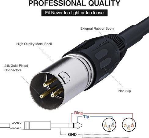 Mukjipa 1/4 بوصة إلى ثنائي XLR ذكر 6.35 مم إلى 2 كابل توصيل XLR 6.35 مم (1/4 بوصة) TRS ذكر قابس إلى 2 مزدوج XLR ذكر ميكروفون ستيريو محول صوت محول Y كابل سبليت (أسود، 3FT) in Kuwait