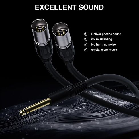 Mukjipa 1/4 بوصة إلى ثنائي XLR ذكر 6.35 مم إلى 2 كابل توصيل XLR 6.35 مم (1/4 بوصة) TRS ذكر قابس إلى 2 مزدوج XLR ذكر ميكروفون ستيريو محول صوت محول Y كابل سبليت (أسود، 3FT) in Kuwait