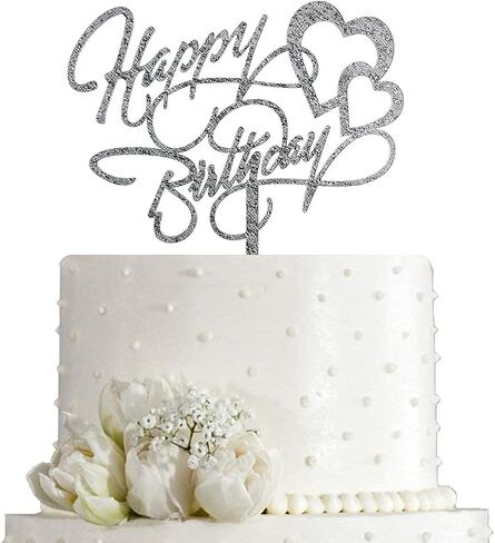 Happy Birthday Cake Topper, Birthday Party Decoration, Mirror Silver Acrylic in Kuwait