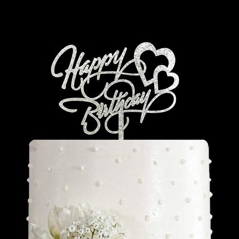 Happy Birthday Cake Topper, Birthday Party Decoration, Mirror Silver Acrylic in Kuwait