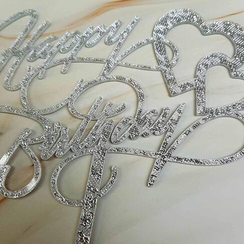 Happy Birthday Cake Topper, Birthday Party Decoration, Mirror Silver Acrylic in Kuwait