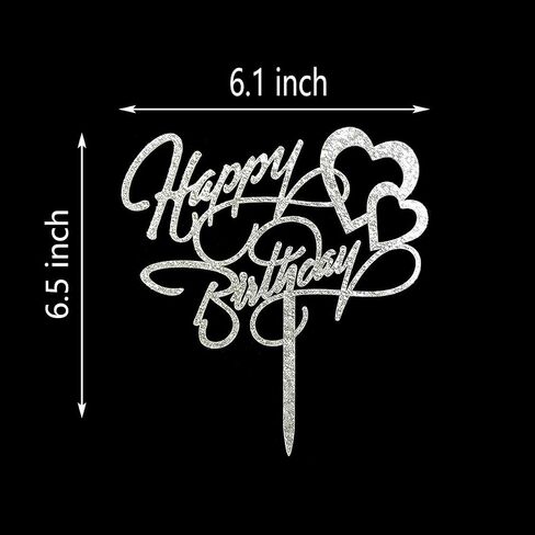 Happy Birthday Cake Topper, Birthday Party Decoration, Mirror Silver Acrylic in Kuwait