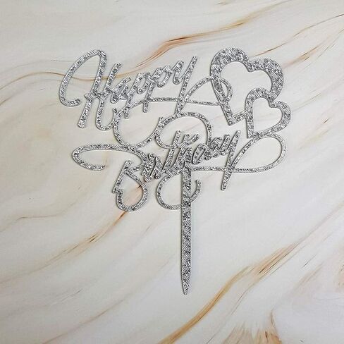 Happy Birthday Cake Topper, Birthday Party Decoration, Mirror Silver Acrylic in Kuwait