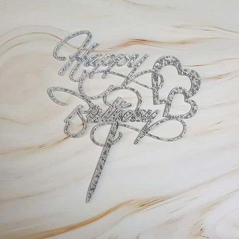 Happy Birthday Cake Topper, Birthday Party Decoration, Mirror Silver Acrylic in Kuwait