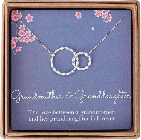 هدايا للجدة من الحفيدة - مجوهرات قلادة من الفضة الإسترليني متشابكة مزدوجة الدائرة - عيد ميلاد الجدة مع بطاقة رسالة وصندوق هدايا in Kuwait
